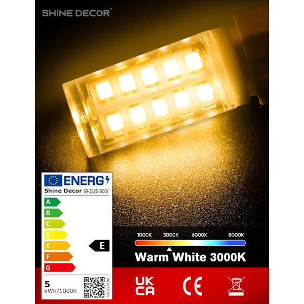 G9 LED-pære, 5W varm hvit 3000K 450LM, tilsvarende 50W halogen, energisparende LED-pærer for taklamper, 6-pakning Model 2 Warm White