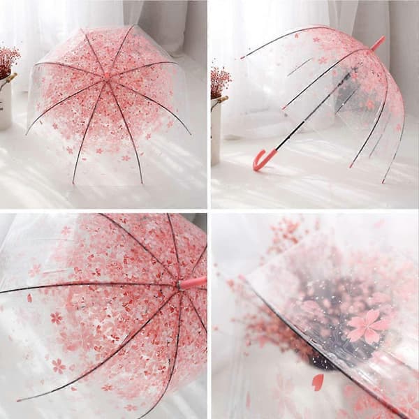 Transparent Paraply Dome, Vindtät Lättvikt (Rosa)