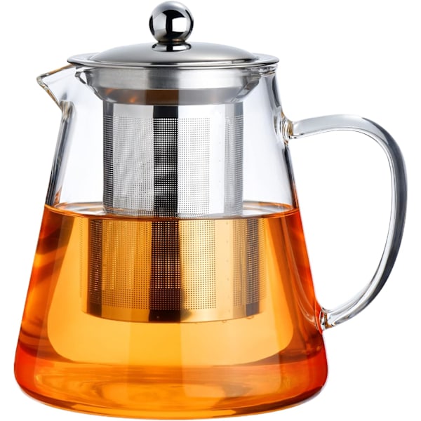 Glass Teepotte Komfyrtopp 18.6 OZ, med Borosilikat Klar Teepotte, med Avtagbar 18/8 Rustfritt Stål Teinfuser, Teepotte Blomstrende og Løs Blad Te Mak Transparent 550ML