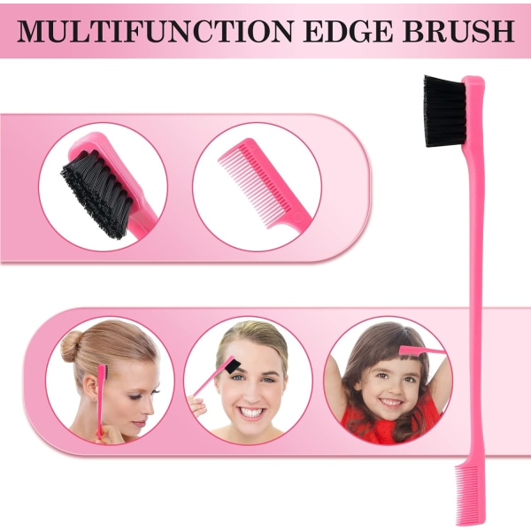 3 stk. Slick Brush Sæt, Plastikbørste Hårbørste Teasing Kam Edge Hårbørste Teasing Brush Sæt, Rottehale Kam Dobbeltsidet Edge Børste, til Ha Pink