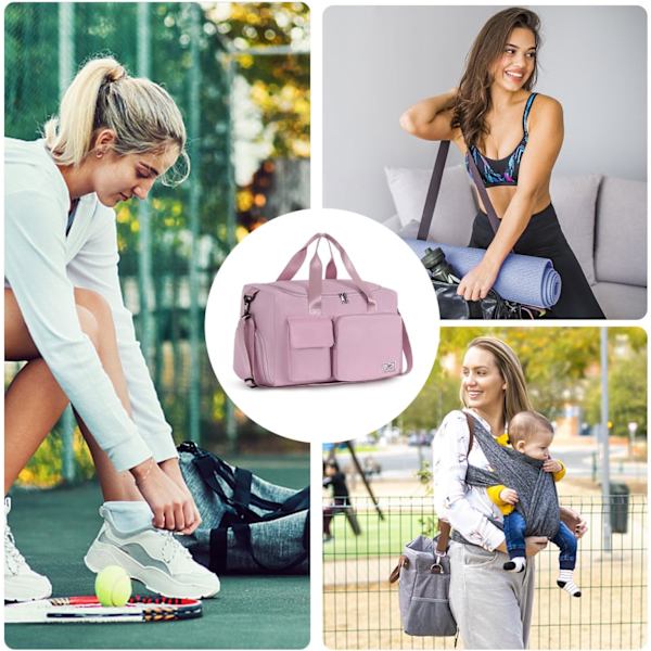 Sportväska för kvinnor och män, gymväska med skofack, weekendväska, övernattningsväska för kvinnor, hopfällbar, vattenavvisande, för sjukhus Pink (With Toiletry Bag)