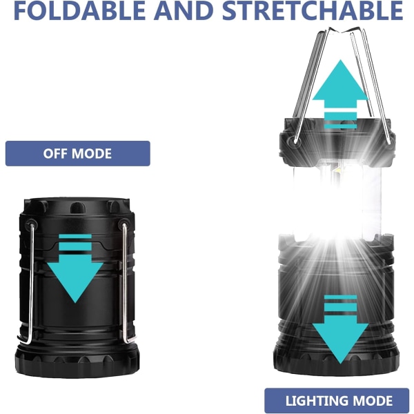 Campinglamper, 2 x Campinglanterne Batteridrevet Bærbar LED Campinglampe med Sammenfoldelig Krog, Teltlamper Vandtæt Udendørs Hængende Lampe til E Black