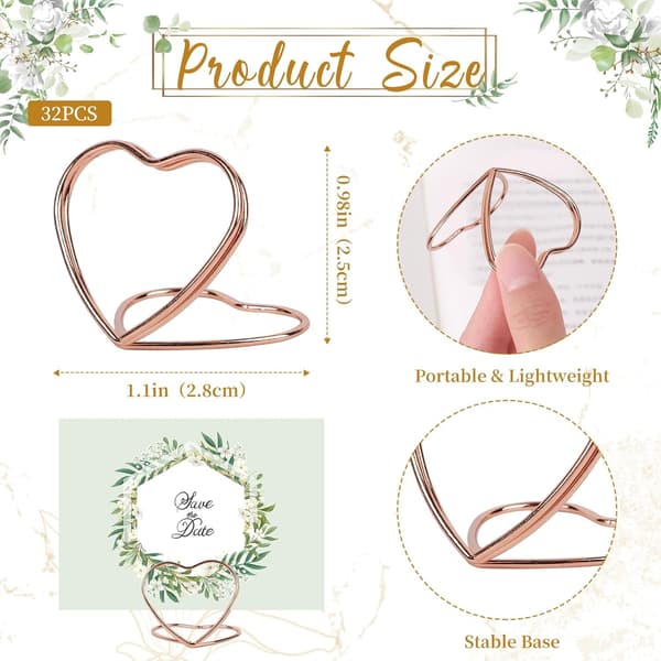 32 Pcs Table Number Holders for Wedding, Photo Clips for Tables, Heart-shaped Table Number Stands (1.1×0.98 inch)