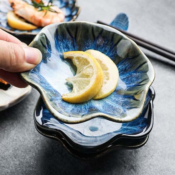 Keramisk skjeholder, teposeholder, blomsterformet skjeholder kjøkken, sauseskåler, sushi soy dipping bowl, kaffestasjonsdekor kaffeakk Dark Blue