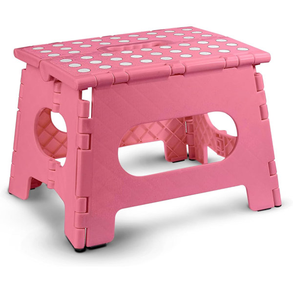 Praktisk sammenleggbar vaskestol - Den lette trinnstolen er robust nok til å støtte voksne og trygg nok for barn. Åpnes enkelt med én flik Pink 9Inch