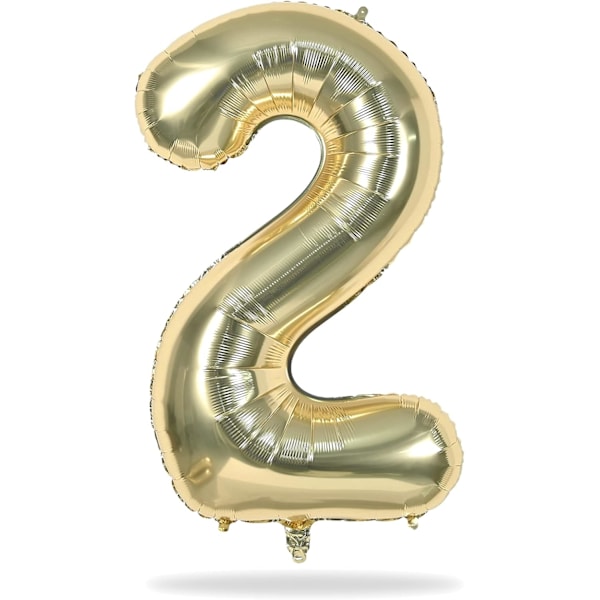 lloon Nummer 2 Champagne Guld, Stor Folie Ljus Guld Nummer Ballonger Set 0-9 för Kvinnor Män, Digital 2 Helium Ballonger för Pojkar Flickor 2:a Födelsedag A Champagne Gold Number 2