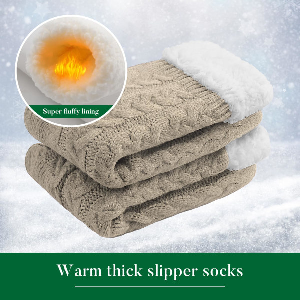 Tøffelsokker Dame Christmas Fluffy Socks Xmas Thermal Socks Sengesokker Nyhet Varme Sokker Koselige Fleece-fôrede Vinter Sklisikker Santa Sokker (Kaffe)