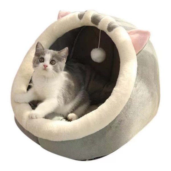Søte kattesenger for innendørs katter, hunder, komfortabelt kattehus for å sove (M:40*38*34CM)