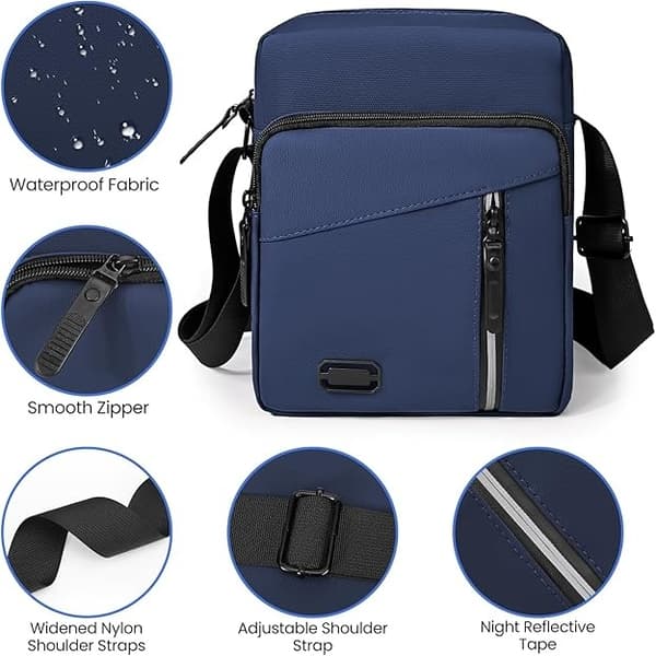 Messenger-tasker til mænd med flere lommer, afslappede crossbody-tasker til mænd til forretning, daglig brug, rejser (19*9*24cm)
