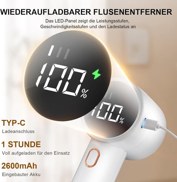 Rechargeable Fabric Shaver - Portable, 6-Blade Design, LED Digital Display, for Removing Lint from Clothes
