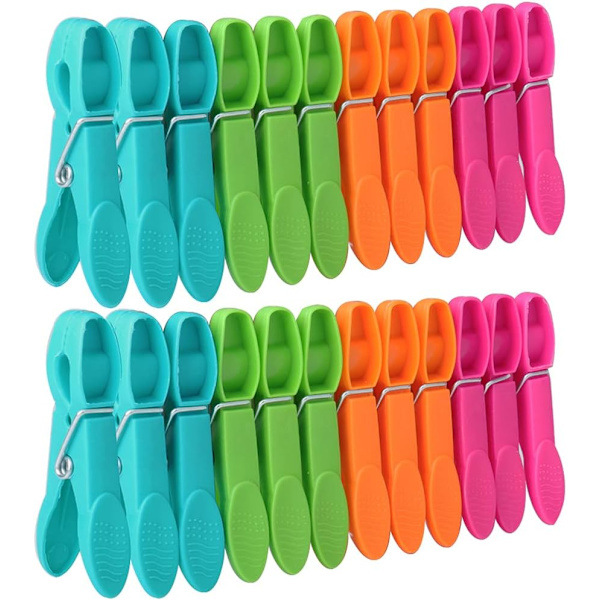 Klesklyper, 24 Pakker Klesklyper for Tøyline Vask Klesklyper med Slitesterk Fjær, 4 Farger Tøyline Klesklyper Elastiske Klesklyper for Vask Blue, Green, Orange, Rose