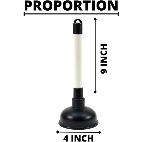 Wc-pesuallasen ja viemärin tukospoistaja - 100 mm (4 tuuman) kuppi ja 225 mm (9 tuuman) muovinen kahva, musta kuppi, tukospoistaja, puhdistuspumppu kotiin, T