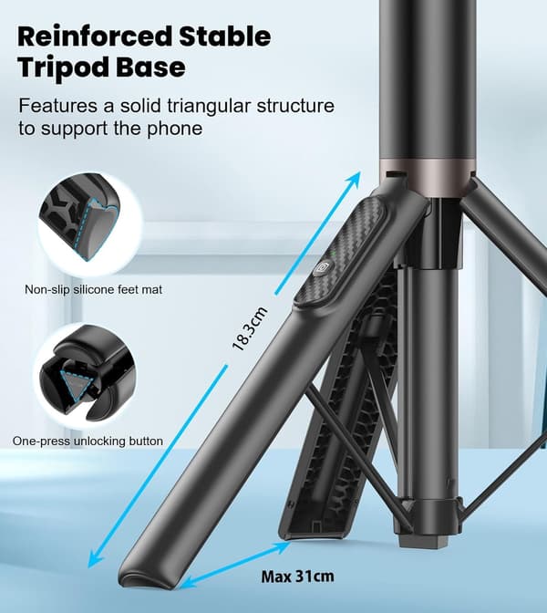 67\" Selfie Stick Tripod, 360° Rotating Cell Phone Tripod, Extendable All-in-One Aluminum Tripod with Wireless Remote Control