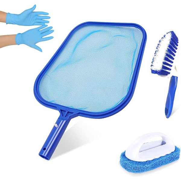 Hot Tub Cleaning Kit Accessories Contain Pool Net, Paddling Pool Brush and Scrubber Pad, with a Pair Gloves as a Gift, All in 1