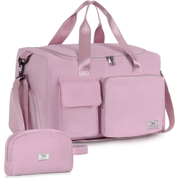 Sports- og træningstaske til kvinder og mænd med skorum, weekendrejsetaske, overnatningstaske til kvinder, sammenklappelig vandtæt hospitalstaske Pink (With Toiletry Bag)