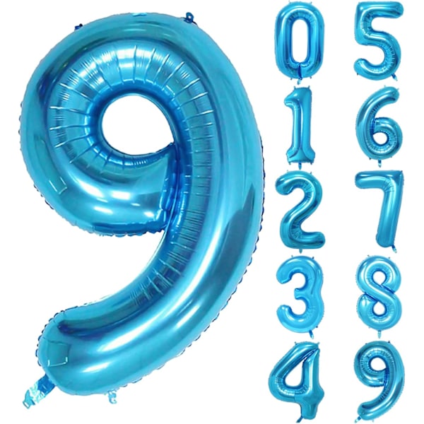 40-tums nummerballong, blå heliumfolieballong 0 1 2 3 4 5 6 7 8 9 stora nummerballonger, åldersballonger födelsedagsfest, romantiska tillfällen, vi Blue #9