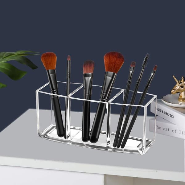 Makeup børste organizer holder klar kosmetisk børste opbevaring med 3 rum