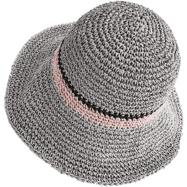 Solhatt Floppy Halmhatt Bred Brätte Fällbar UV-skydd Hink Sommar Strandhatt för Flickor Kvinnor Grey One Size