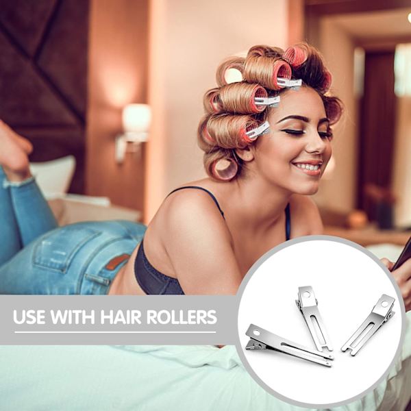 50 stk Dobbelt-Tand Pin Curl Clips 1,8 tommer Setting Section Hårklemmer Metal Sølv Hårnåle Styling Klemmer til Salon Hårforlængelser, DI Silver