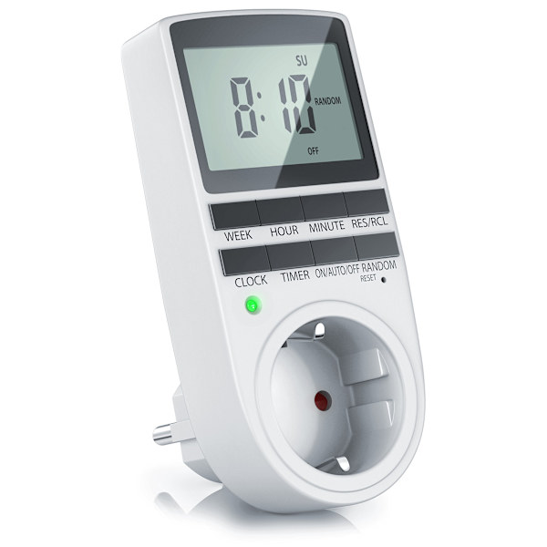 Digital Timer - 2.1\" 5.3cm LCD-skärm - 3680W - Digital Timer med 10 Konfigurerbara Program - Batteribackup - Slumpmässig Omkoppling - Barnsäkerhet