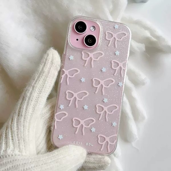 Compatible with iPhone 11 Case Cute Mirror Bow Love Heart Pattern - Pink Bow