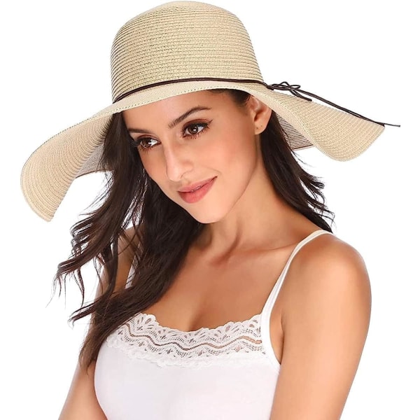 Kvinner Foldable Floppy Bred Brede Brede Solhatt Sommer Strandhatt UV UPF 50+ 04Style Beige