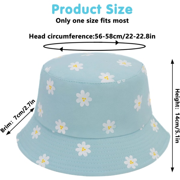 Bucket Hat Kvinner - Reversibel Bomull Fiskerhatt Strand Sol Foldbar Dobbeltsidig Bucket Hater Tusenfryd Trykk Estetisk Cap for Kvinner Tenåringer Reiser Blue ML