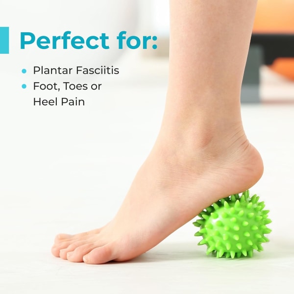 Piggete massasjeballer (sett med 3) - 6,5 cm, 7,5 cm, 9 cm - Plantar fasciitt, triggerpunkt, dypvev, myofascial frigjøring, stressball, yoga pilates ex Cyan, Green, Purple