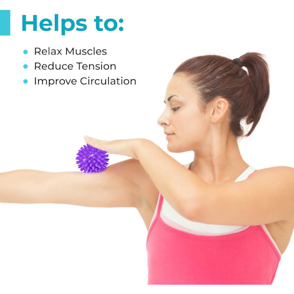 Spiky Massasjeballer (Sett med 3) - 6,5 cm, 7,5 cm, 9 cm - Plantar Fasciitt, Triggerpunkt, Dypvev, Myofascial Release, Stressball, Yoga Pilates Ex Red, Purple, Blue