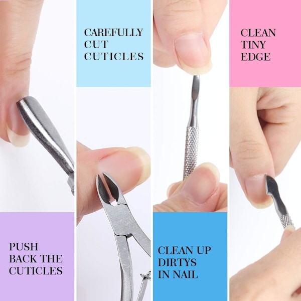 Nagelfilset - 3 st dubbelsidig nagelfil, rektangulär nagelbuffer, bufferblocksvamp polerad, nagelborste, kommer med nagelbandstång och tryck Pink