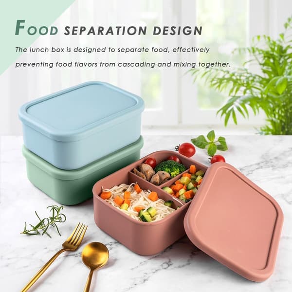Leak-Proof Bento Boxes for Salad, Hard Silicone Shell, Airtight, Microwave, Dishwasher, and Freezer Safe
