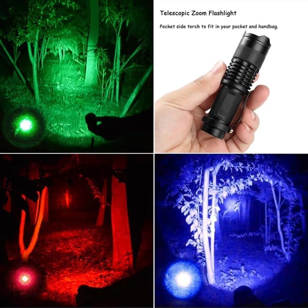 Red Flashlight, Zoomable Waterproof Flashlight with Clip, 3 Light Modes for Camping, Night Fishing, Hunting, Hiking, Night Vision