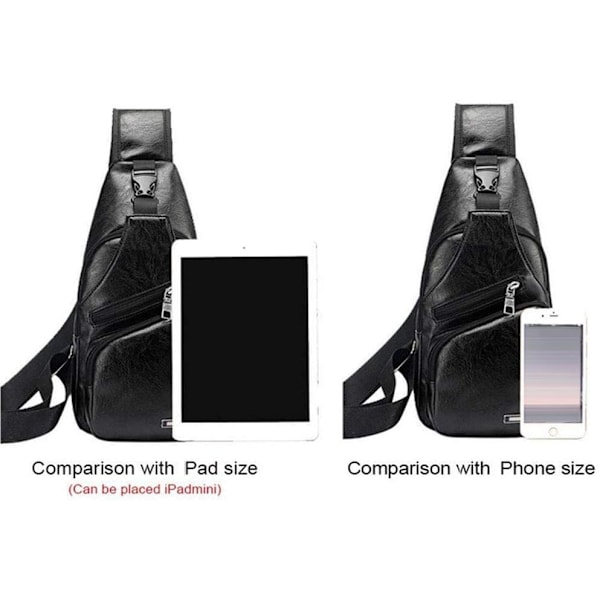 Læder Sling Crossbody Taske Rejsetaske til Mænd Kvinder Lille Skuldertaske Brysttasker med USB-opladningsport Udendørs Vandring Camping Dagsture #21black(pu/Usb)