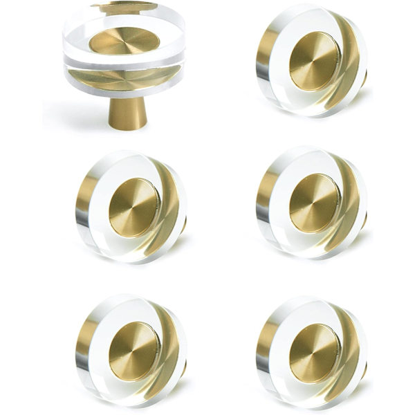 Glas Kristall Knoppar Mässing Låda Draghandtag Skåp Handtag Guld Möbelbeslag för Byrå Kök (Rund) Multicolored