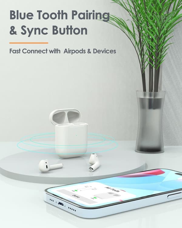 Charging Case Replacement Compatible with Air-Pod 1st and 2nd Generation, Wireless Charging Case with Sync Button, White