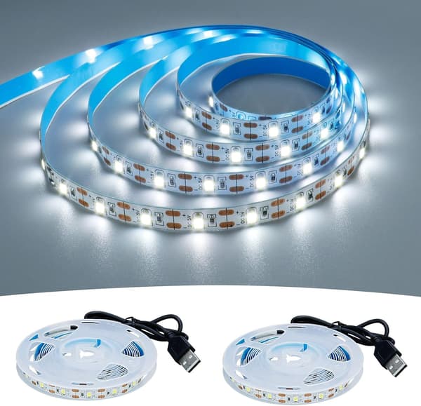 5V USB LED Strip Cold White 6000K USB Powered 4M (2 pcs) Flexible SMD2835 High Brightness Non-Waterproof IP20 LED Tape Light