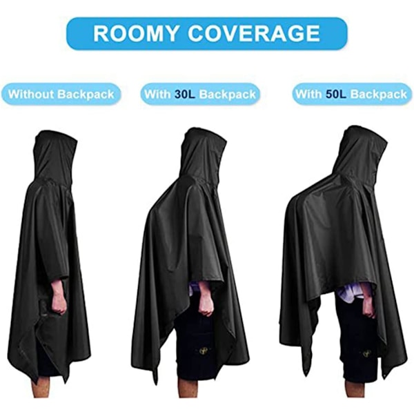 Vanntett poncho for voksne, gjenbrukbar lett regnponcho for voksne vanntett med snorhette for utendørs fotturer camping sykling reiser vanntett