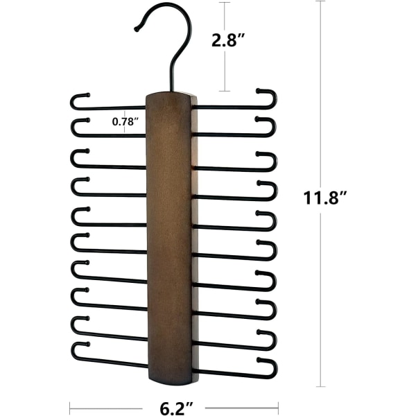 Puinen kravattiteline Retro-vyön säilytysteline Organizer miehille Kaappitilaa säästävä teline 20 liukumattomalla koukkulla kravatteja varten Vyöhuivi Organizer 360 Brown 1