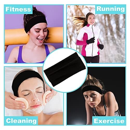 2 STK. 7 cm Unisex Hårbøjler, Elastisk Hårbånd til Træning, Yoga, Makeup, Løbehårbånd - Åndbart Hårbånd til Svedtransportering (Sort)
