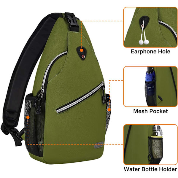 Sling-reppu, monikäyttöinen crossbody-olkalaukku, matkustus- ja vaelluspäiväreppu Army Green