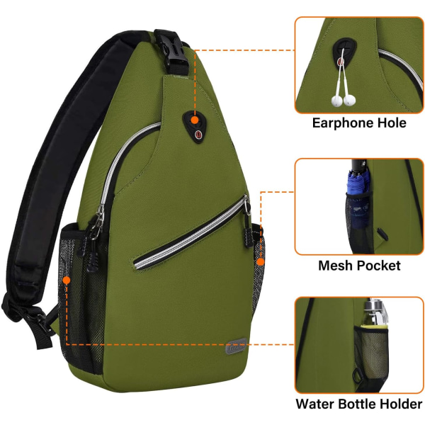 Sling-rygsæk, multifunktionel crossbody-skuldertaske Travel Vandreture Daypack Army Green