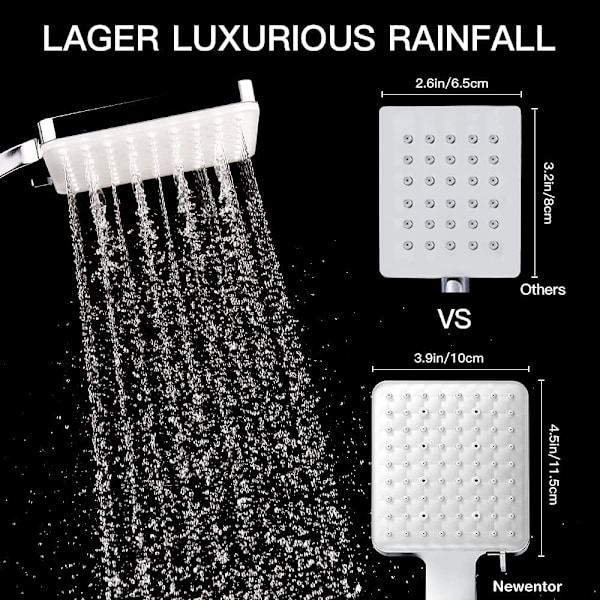 ead, Newentor Højtryksbruserhoveder med 6 Spray, Kun Bruserhoved, Universal Vandsparende Stor Bruserhoved med Flow Restrcitors Water Saving Shower Head Silver Shower Head