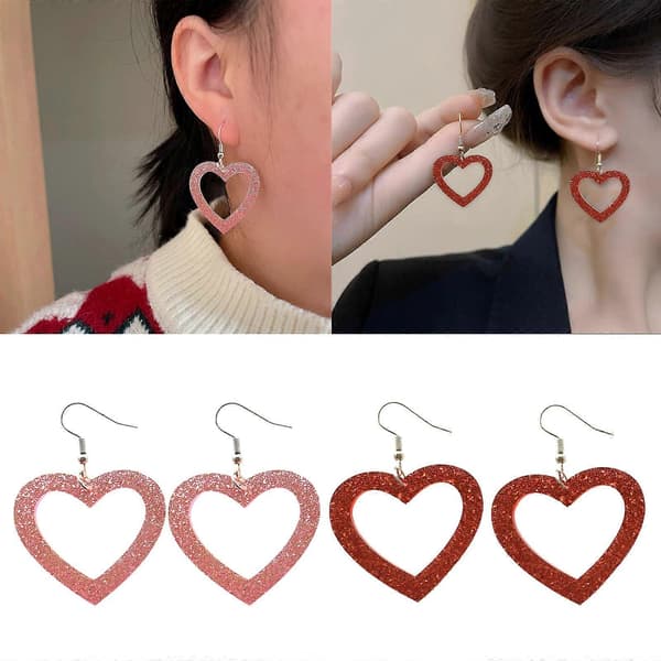 Hule Glitter Hjerte Øredobber Lett Hjerte Dingle Øredobber Statement Smykker Valentinsdagsgaver Stift Øredobber Kvinner Red