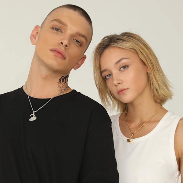 Ruostumattomasta Teräksestä Valmistettu Palapeli 2 Osaiseen Sahausriipuskaulakorun, Kissa/Elämän Puu/Sydämen Muotoinen, Mukautettavissa, Yin Yang Kaulakorut Korut Lahja Style 01 18k Gold PlatedPersonalised Personalized