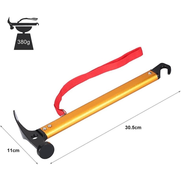 Telt Hammer, teltplugg Hammer, teltplugg Ekstraktor Trekker, bærbar Aluminium Alloy Håndtak Utendørs Camping Hammer Teltplugg Stake Pulleryellow1pcs)