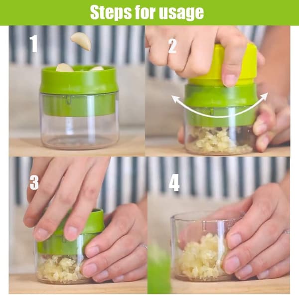 Garlic Press, Garlic Grinder Ginger Crusher, Crushing Press, Easy to Clean and Very Durable with Storage Jar