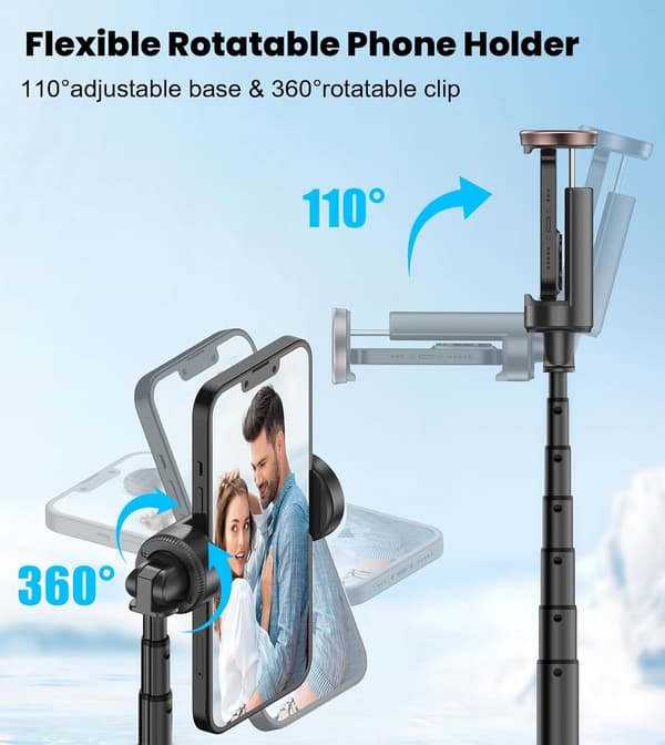 67\" Selfie Stick Tripod, 360° Rotating Cell Phone Tripod, Extendable All-in-One Aluminum Tripod with Wireless Remote Control