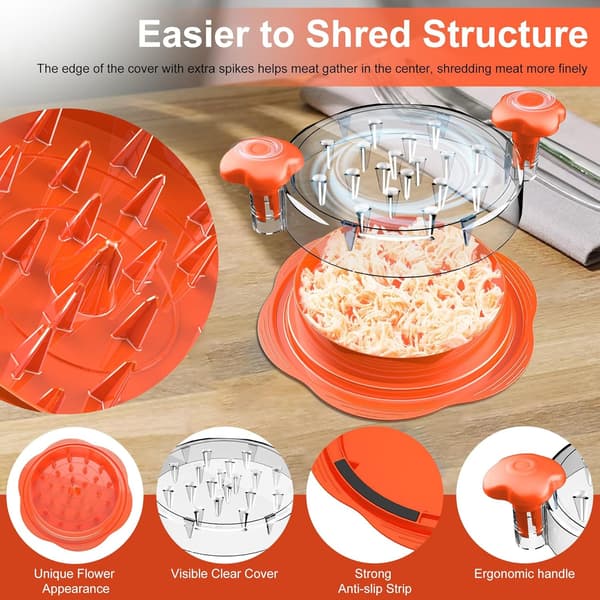 Large Chicken Shredder, Tool for Shredding Chicken Breast with Twist Function, Brush & Fork, Non-Slip, BPA-Free, Suitable for Pork, Beef, and Chicken