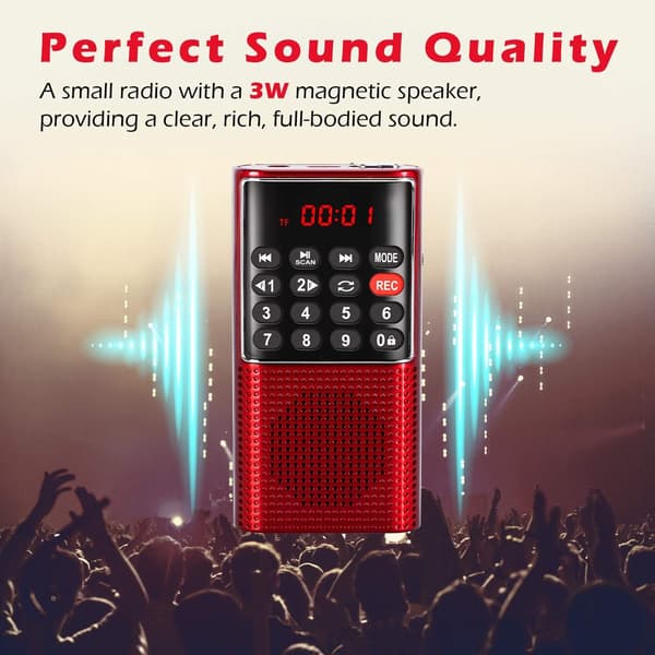 Pocket FM Radio with Recording, Lock Button, SD Card Player, Rechargeable Battery for Walking, Jogging, and Exercise