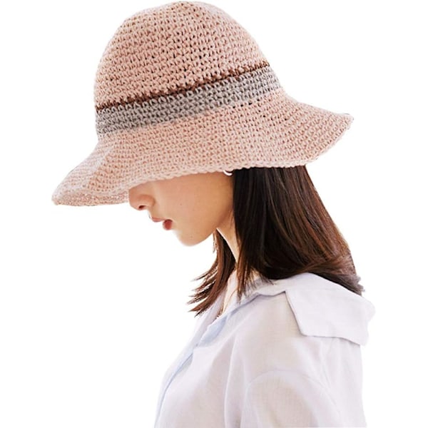 Solhatt Floppy Halmhatt Bred Brätte Fällbar UV-skydd Hink Sommar Strandhatt för Flickor Kvinnor Pink One Size